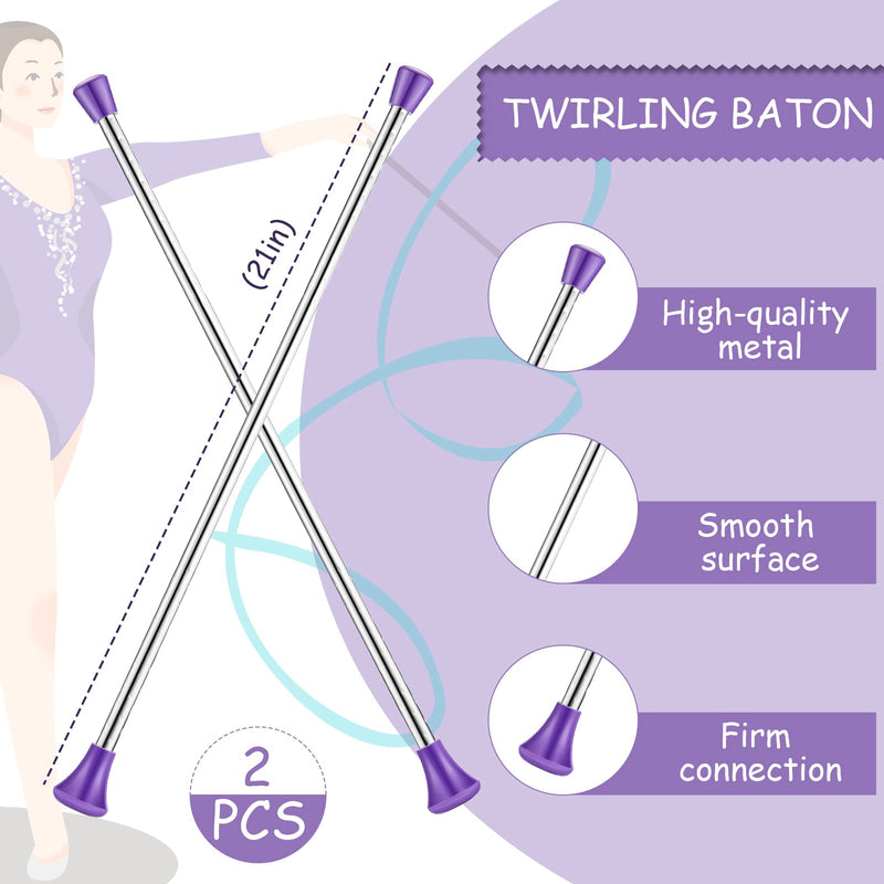 4 Pack Twirling Baton 21 Inch Band Marching Baton Stainless Steel Conductors Metal Gymnastics Parade Stick Dance Ribbon Streamer for Kid Girl