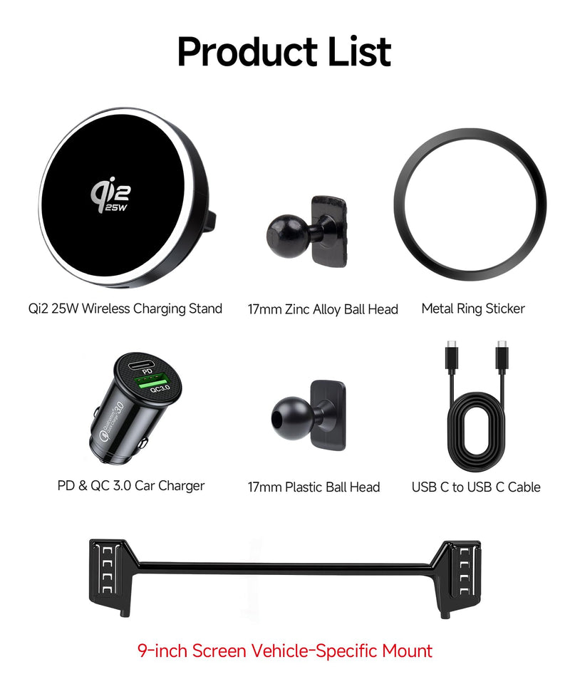 Qi2.2 25W Wireless Charger Car Phone Mount for Toyota Camry 2021-2024 | Camry Hybrid 9"Screen Magsafe Accessories Fast Charging Magnetic Cell Phone Holder Clip Fit iPhone Android,Navigation Bracket for 2021-2024 Camry/Hybrid(9 inch screen only)
