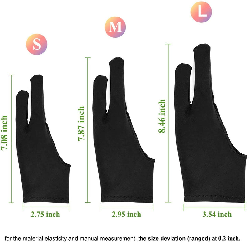 OTraki 4 Pack Artist Gloves Anti Smudge Two Fingers Drawing Gloves for Paper Sketching, Pad Monitor, Graphics Tablet, Universal for Left and Right Hand - 2.75x7.08 inch S Black