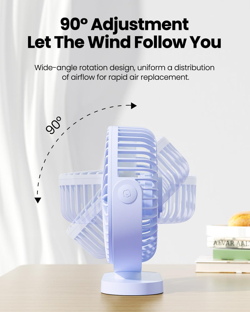 [AUSTRALIA] - Gaiatop USB Desk Fan, 3 Speeds Powerful Portable Fan, 5.5 Inch Quiet Cooling Mini Fan, 90° Rotate Small Table Fan with 5ft Cable Personal Fan for Desktop Home Office Travel Blue 