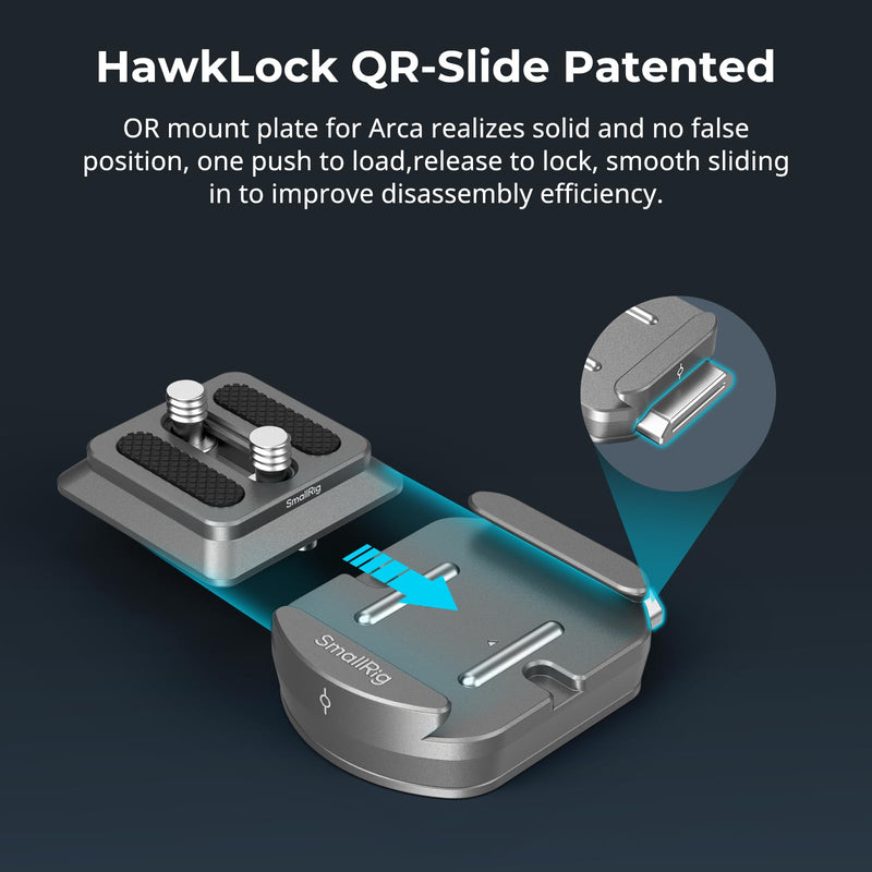 SmallRig HawkLock H38 Quick Release Mount Plate for Arca-Swiss, QR-Slide Camera Mount Plate for Arca with Two 1/4"-20 Screw, Silicone Pad and 1/4"-20 Threaded Hole for Manfrotto Plate or Tripod - 4486