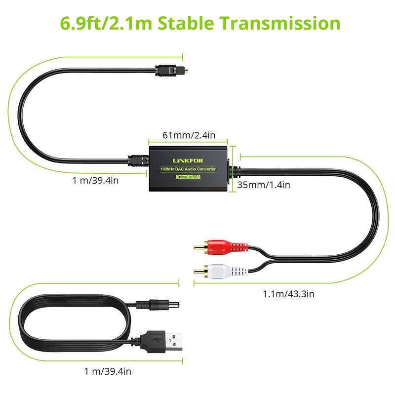 [AUSTRALIA] - LiNKFOR 192kHz DAC Converter Digital to Analog Converter Digital Optical SPDIF Toslink to Analog Stereo Audio RCA L/R Audio Adapter with Optical Cable for HDTV Blu Ray DVD Amps TV Box Game Console RCA Male 