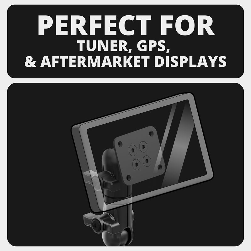 Tackform Black Motorcycle Perch/Brake/Clutch Reservoir GPS/Tuner Mount - 4-Hole AMPS Pattern | Aluminum | Compatible with Garmin Zumo, Dynojet Tuner, More | 3.5” Long Reach Arm