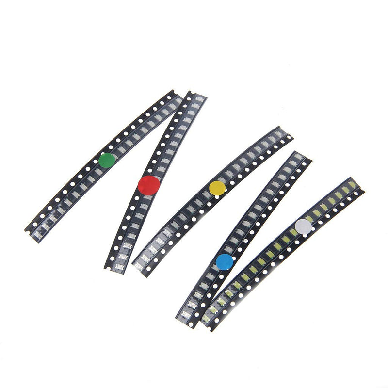BIlinli 100 Pieces 5 Colours 1206 SMD LED Light Red White Green Blue Yellow Assotment Kit