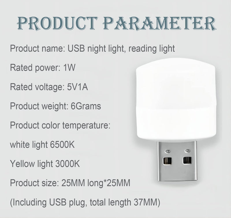 DASITON Plug in LED Night Light Mini USB LED Light Flexible USB LED Ambient Light Mini USB LED Light, LED Portable car Bulb, Indoor, Outdoor, Reading, Sleep (4 Warm Light) 4 Warm Light