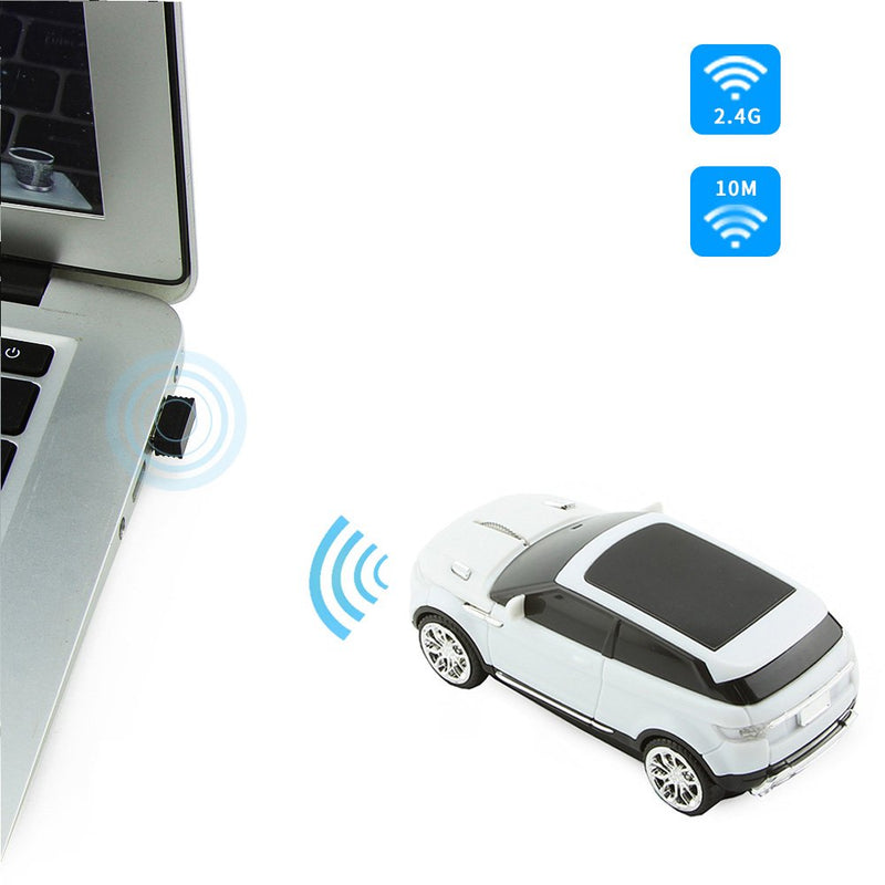 3C Light Car Mouse Wireless 2.4GHz Cool Sport SUV Car Shape Mouse Optical Mice 1600 DPI with USB Receiver Suitable for PC/Computer/Laptop (White)