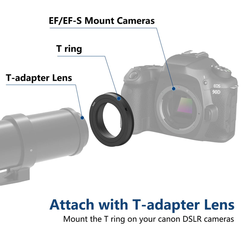 Lightdow T/T2 Mount Lens Adapter Ring for Canon EOS Rebel T3 T3i T4i T5 T5i T6 T6i T6s T7 T7i SL1 SL2 6D 7D 7D 60D 70D 77D 80D 5D II/III/IV DSLR Camera T2-Canon EF/EOS Mount