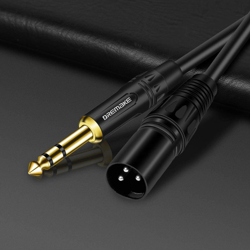 DREMAKE 50 FT 6.35 mm 1/4 Inch TRS Male to XLR Male Audio Stereo Mic Cable Gold Plated 1/4 Inch Male to XLR Male Balanced Cable for Microphones, Speakers, Stage, DJ and More - Black 50FT/15M