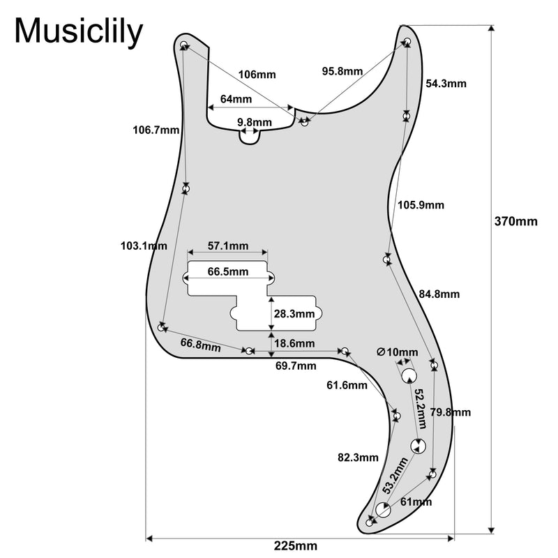 Musiclily Pro 13 Hole P Bass Pickguard for 4 String Precision Bass Modern Style, 4Ply Tortoise Shell