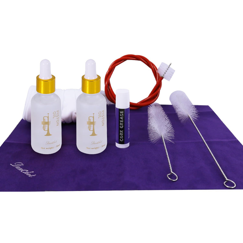 Trumpet Cleaning Kit - Trumpet (Short) Cleaning and Maintenance Kit - Multifunctional Trumpet Care Kit: Valve Oil x2, Cork Grease, Cleaning Cloth, Mouthpiece, Cleaning Brush, Gloves trumpet cleaning kit