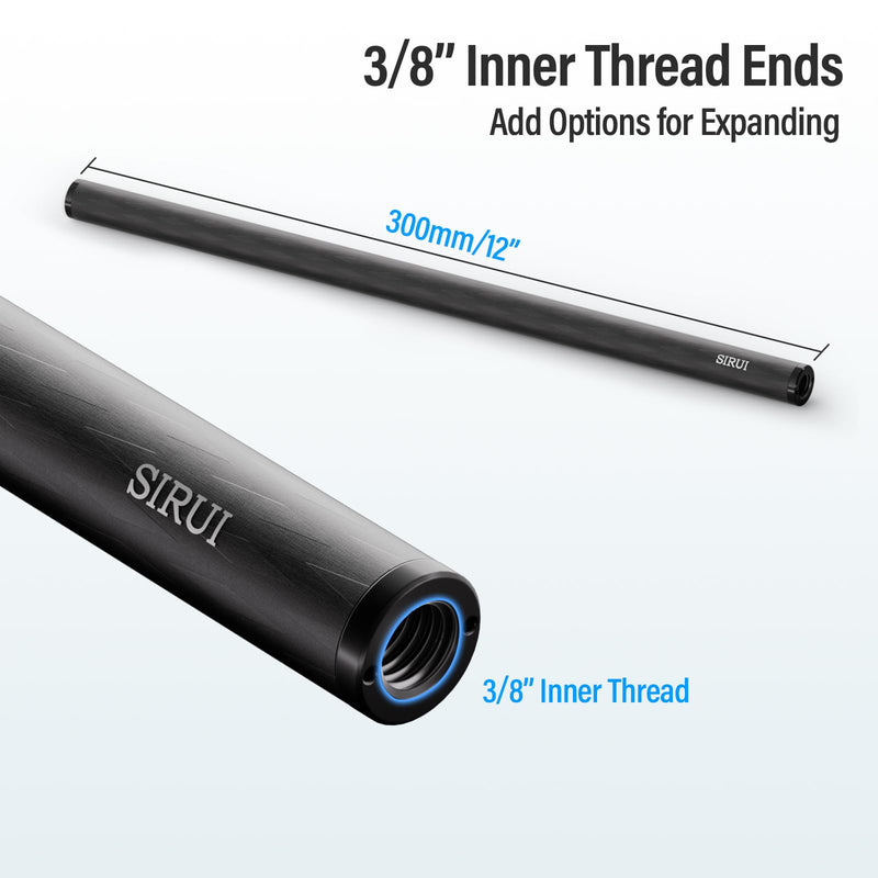 SIRUI 15mm Carbon Fiber Rod, Universal 12"/30cm Camera Rail Rods for 15mm Rod Rail Support System, Follow Focus, Should Rig, AM-CR300, Pack of 2
