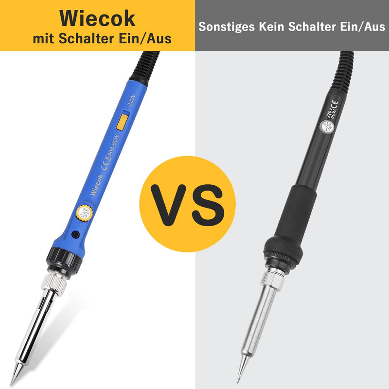 [AUSTRALIA] - Soldering Iron 60 W, Soldering Iron Set with Solder, Temperature Adjustable 220-480 °C, On/Off Switch, 30 g Soldering Wire, 5 Soldering Tips, Soldering Iron Set for Electrical Engineering Repairs Blue- 1 