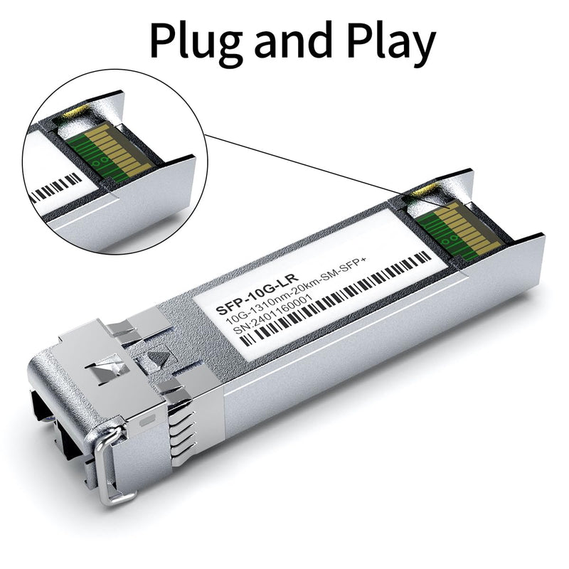2Pack 1310nm SFP+ 10GBase-LR Single Mode Module, 10G LC SMF Fiber Optic Transceiver for Cisco SFP-10G-LR, Ubiquiti UniFi UF-SM-10G, Meraki MA-SFP-10GB-LR, Netgear, TP-Link and More (1310nm DDM 20km) 2PCS 10G SFP to LC SingleMode
