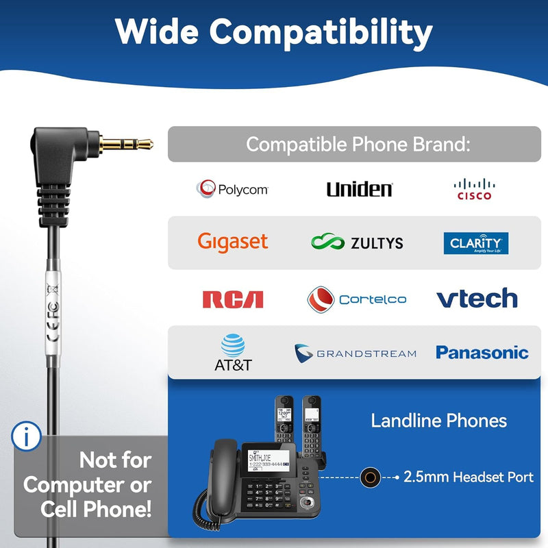 [AUSTRALIA] - Wantek Phone Headset with Microphone Noise Cancelling, Telephone Headsets 2.5MM Jack Compatible with Panasonic AT&T RCA Vtech Uniden Dect Cisco SPA Polycom Cordless Phones for Call Center Office Work 681-2.5mm 