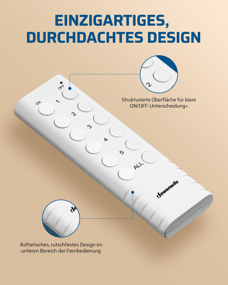 DEWENWILS Wireless Socket with Remote Control, 16 A 3680 W, Plug-In On/Off Socket Set 2V5, Expandable Radio Switch for Holiday Decoration and Home Devices, 30-50 m Range, Pre-Programmed, White 2-3680 watts