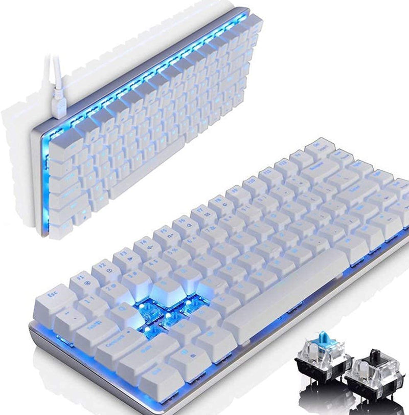 LexonElec Wired Gaming Keyboard AK33 Blue LED Backlit 82 Keys USB Mechanical Pro Gamer Keypad for Office Typists Playing Games (Black Switch,White) White