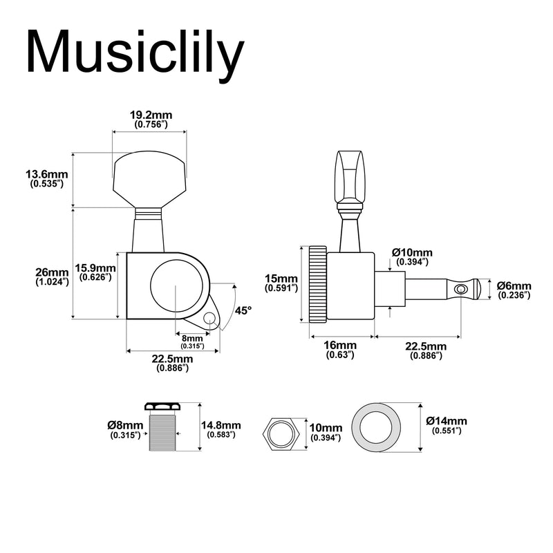 Musiclily Pro 6 in Line Guitar Locking Tuners Tuning Pegs Keys Machine Heads Set for Strat Tele Style Guitar, Black