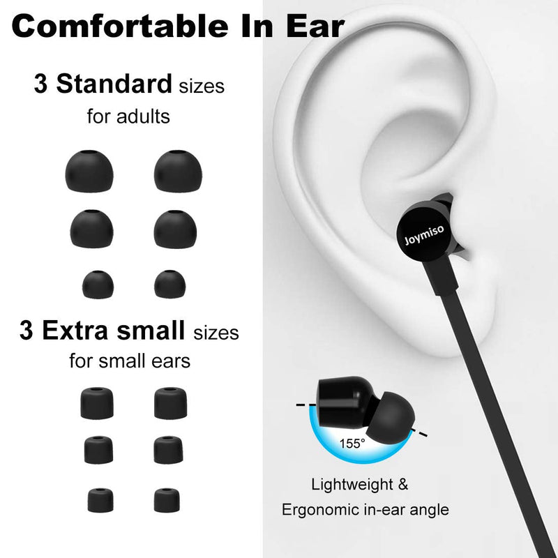 Wired Earbuds for School Kids Women Small Ears w Mic, Case, 3 Sets Bundle | Case, Volume Control, 6 Sizes Tips, Lightweight Comfortable, Tangle Free Flat Cable, in Ear Headphones for Cell Phone Laptop
