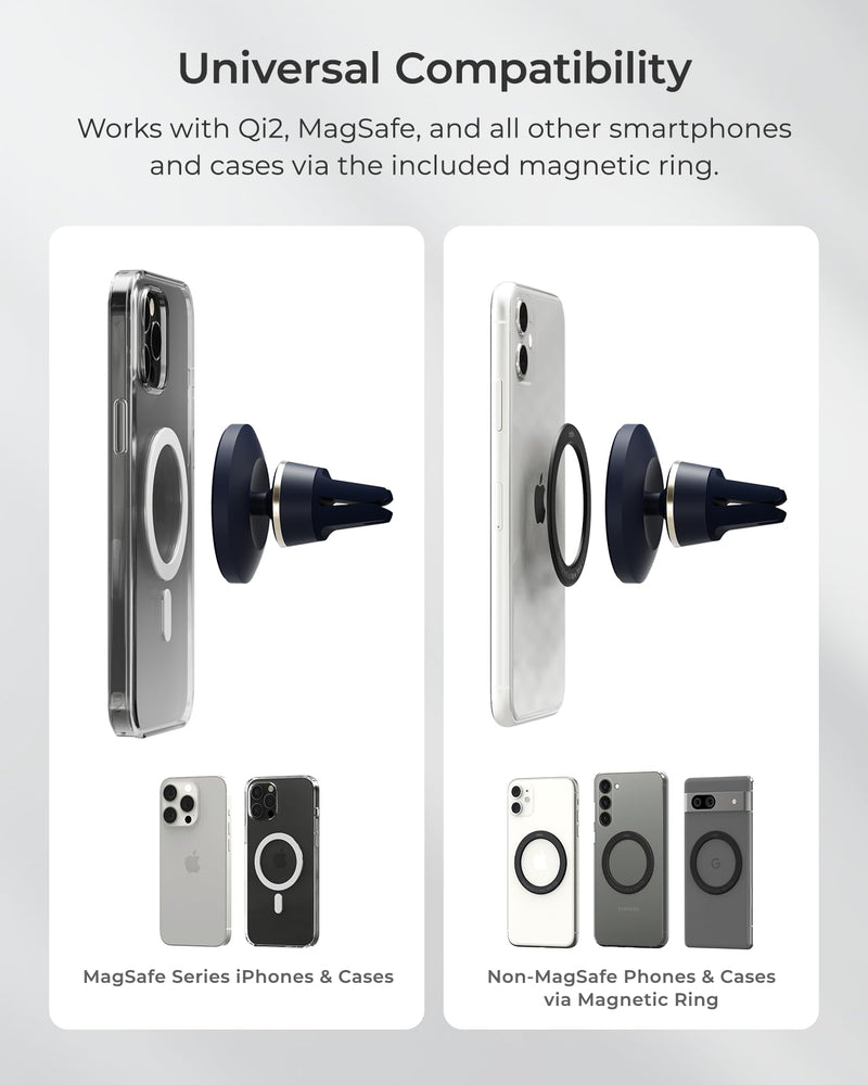 iOttie Velox MagSafe Compatible Air Vent Car Phone Holder. Unversal Magnetic Car Phone Mount for iPhone 12/13/14/15/16/17 Series & Android Phones via Included Magnetic Ring Adapter Midnight Blue