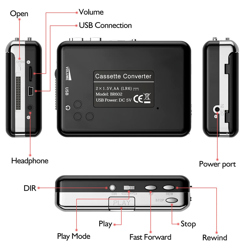 [AUSTRALIA] - Cassette Player - Compact Tape Player Portable Recorder with Earphone-Convert Audio Music Cassette to MP3 Digital, Compatible with Laptop/PC/MAC- for Entertainment, Travel, Light Sports(Silver) silver 