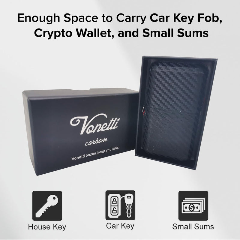VONETTI Carbone Faraday Box for Car Keys – RFID Blocking Key Fob Protector - Anti Theft Signal Blocker Case, Keyless Entry Protection Box - Car Key Holder & Security Car Accessories for Men & Women