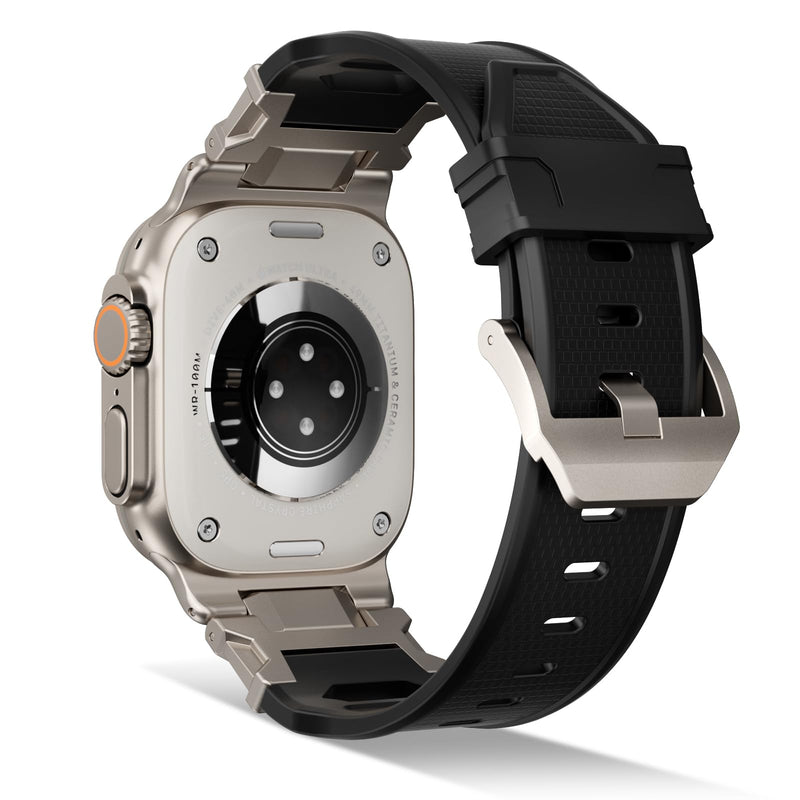 Band for Apple Watch ULTRA 2 & ULTRA - Fluororubber (FKM) Sport Band Metal Connector Band 49mm for Apple Watch Ultra 2/Ultra/Series 10/9/8/7/6/5/4 SE 46mm 45mm 44mm 42mm Rugged Durable Strap Black-Titanium