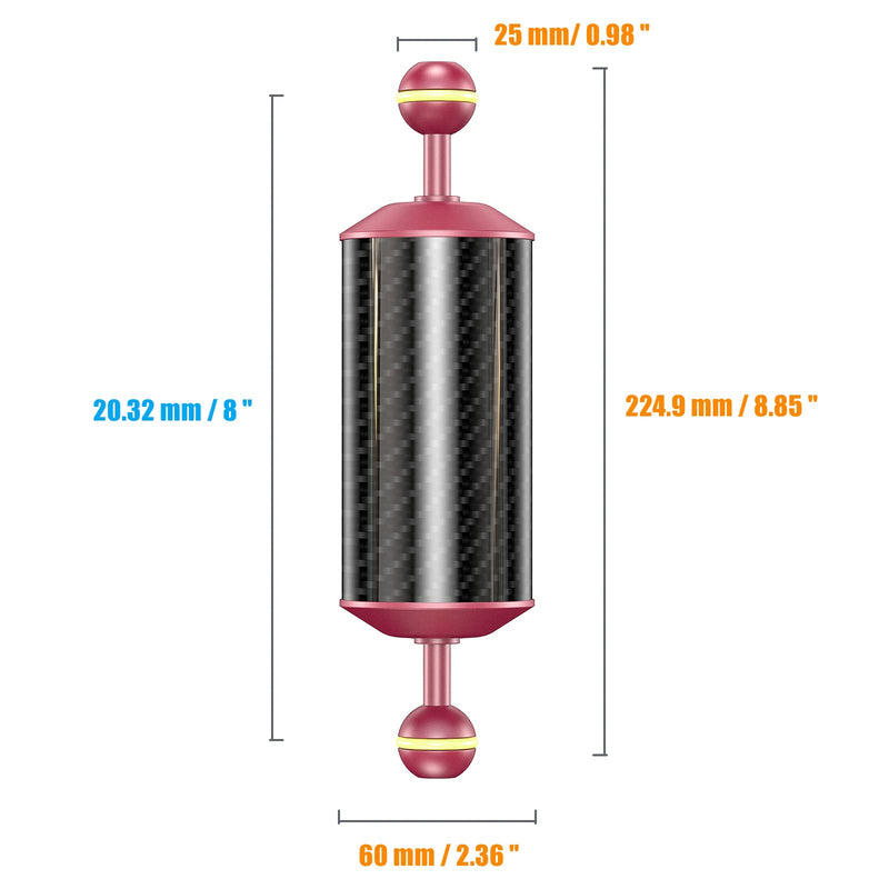 Sea frogs Carbon Fiber Float Arm D60mm, 8'', for Ultralight, Aquatic Arm, Buoyancy Provided 300g, Underwater Camera System Diving Tray Video Light/Strobe Red GA-6 R