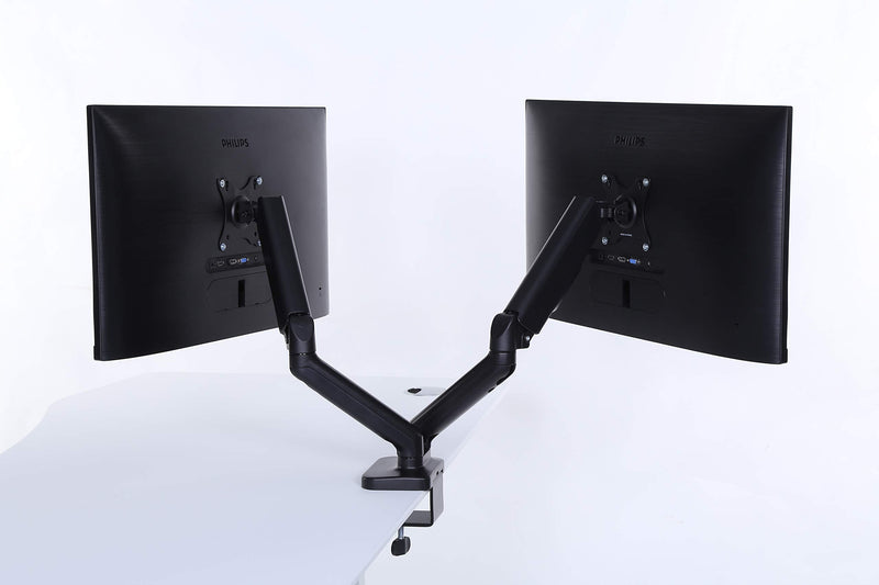 ApexDesk Dual Monitor Arm Desk Mount – Adjustable Height Gas Spring – VESA Mount with C Clamp & Mounting Base – Computer Monitor Stand for Screen up to 32 inch – Holds up to 20 lbs., Black (DMM-24) Dual Arm