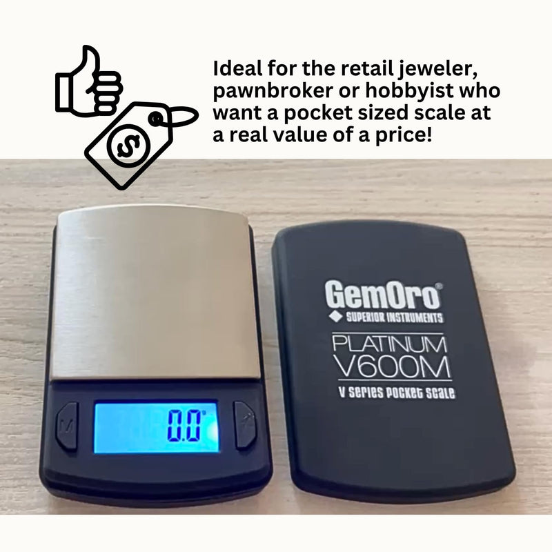 [AUSTRALIA] - GemOro Platinum V600M | Durable Precise Jewelers Countertop Portable Mini Scale | Digital Precision Tool with Expert Professional Reading & Accuracy 600g x 0.1g Readability V Series 