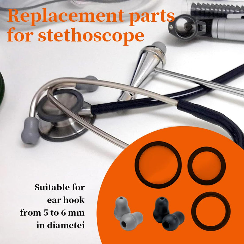 GXGM 1 Set Suitable for Littmann Stethoscope Replacement Parts, Littmann Membrane, Large and Small Suspension Membrane + Non-Slip Ring Set, 2 Pairs of Silicone Stethoscope Earplugs (Black, Grey)