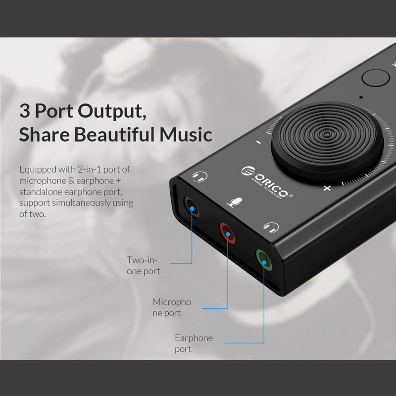 Docooler External Sound Card, USB Audio Adapter External Stereo Sound Card with Microphone Jack & 3.5mm Headphone, Sound Card with Volume Control, USB Multifunction Drive for PC, Laptop - Black