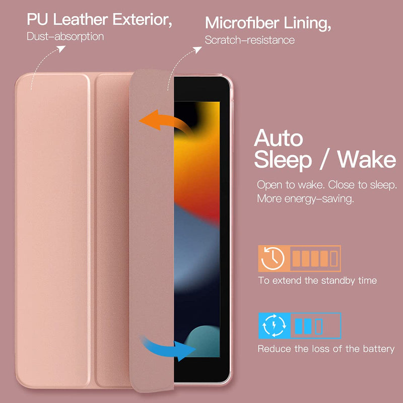 TiMOVO iPad 10.2 Case iPad 9th Generation 2021/ iPad 8th Generation 2020/ iPad 7th Generation 2019 Case,Slim Translucent Hard PC Protective Smart Cover with Stand for iPad 10.2 Inch,Rose Gold Rose Gold