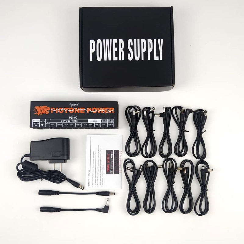 Guitar Effect Pedal 10 DC Outputs Power Supply for 9V 12V 18V Effects Pedals with USB (5V2A) PD-02
