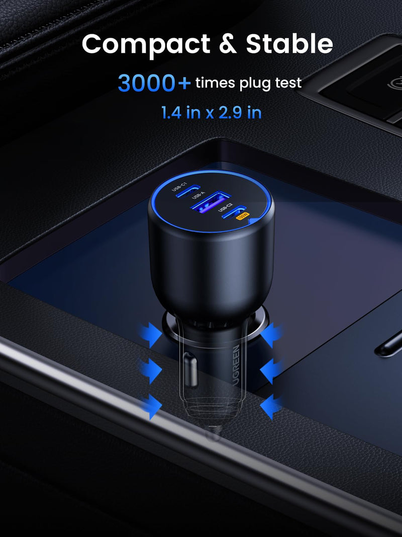 [AUSTRALIA] - UGREEN 130W USB C Car Charger, Type C Car Charger Adapter, Fast Charging Car Charger Compatible with iPhone 16 16 Plus 16 Pro 16 Pro Max 15 14 13 12, Galaxy S24 S23 Ultra, iPad, MacBook, and More 