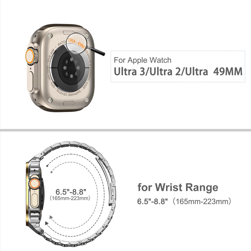 MioHHR Stainless Steel Band with Case for Apple Watch Bands Ultra 3/2/1 | Rugged Strap and Metal Protective Cover Compatible with iWatch Bands 49mm for Men Silver/Gold,Durability Silver&Gold 49mm(Ultra 3 2 1）