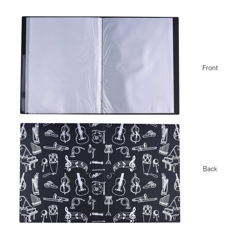 [AUSTRALIA] - Music File Folder A4 Size Sheet Music Folder Paper Documents Music Themed 40 Pockets Storage Folder Cartoon Musical Instrument -Black 