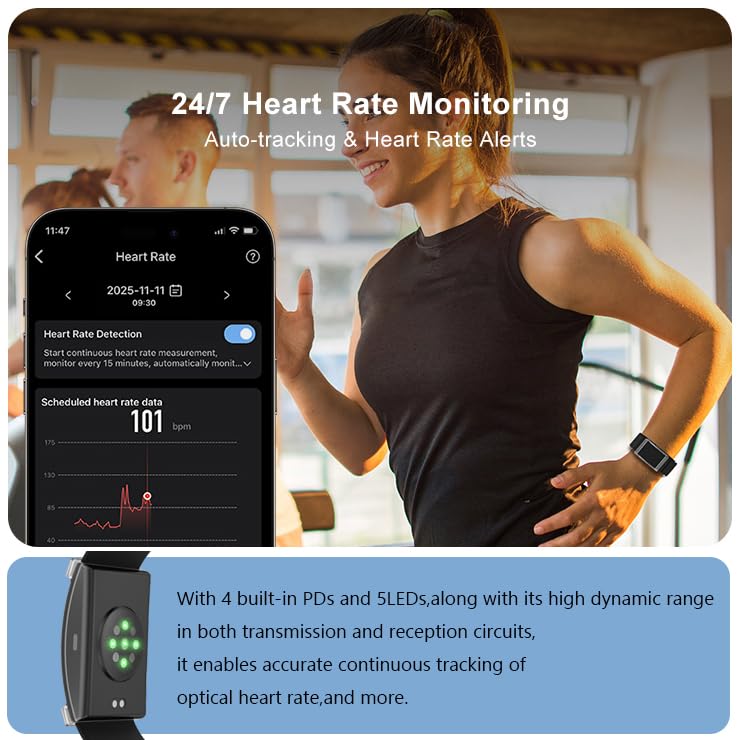 Fitness Tracker Heart Rate Monitor Sleep Tracking Step Counter Calorie Waterproof Lightweight No-Screen Activity Tracker Long Battery Life for Men Women Seniors Health Fitness No Subscription Fee black