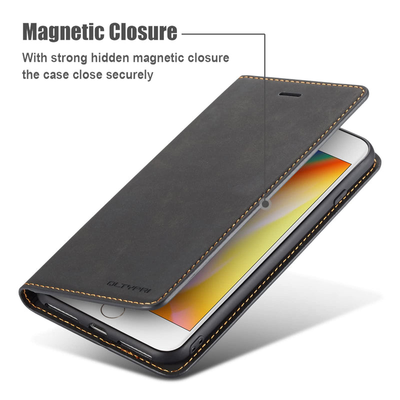 QLTYPRI Case for iPhone SE 2022 5G/iPhone SE 2020/iPhone 8/iPhone 7, Premium PU Leather Cover TPU Bumper with Card Holder Kickstand Magnetic Adsorption Flip Wallet Case for iPhone 7/8/SE2/SE3 - Black iPhone 7/8/SE 2020/SE 2022 5G