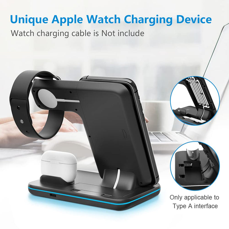 WAITIEE Wireless Charger 3 in 1, 15W Fast Charging Station for Apple iWatch SE/6/5/4/3/2/1,AirPods Pro, Compatible with iPhone 13/12/12 Pro Max/11 Series/XS Max/XR/XS/X/8/8 Plus/Samsung Galaxy (Black) Black