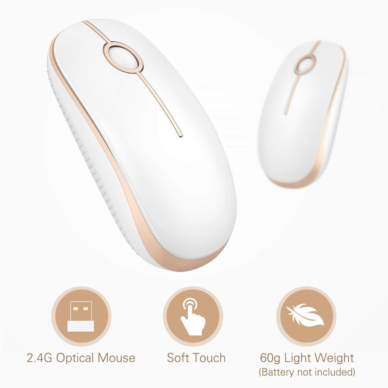 VssoPlor Wireless Mouse, 2.4G Slim Portable Computer Mice with Nano Receiver for Notebook, PC, Laptop, Computer (White and Gold) White and Gold