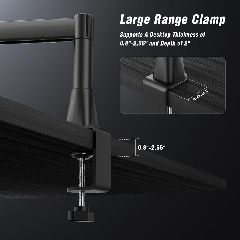 BASN Low Profile Mic Arm, Microphone Boom Arm Stand with Desk Clamp - Rotatable & Storable Design, Cable Management Channel, 3/8" to 5/8" Thread Adapter for Podcast, Gaming, Streaming, Vocal Recording