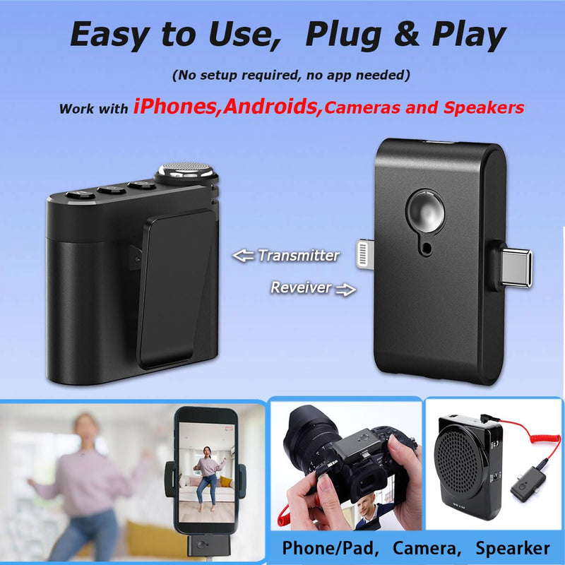M9 Wireless Lavalier Microphone for iPhone(14/15/16)/Android Cellphone, Portable Mini Lapel Mic, 328ft Transmission, Phone Microphones for Record,Podcast, Vlogs, YouTube, Tiktok (Black ( 2TX+1RX)) Black ( 2TX+1RX)