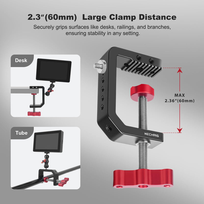 [AUSTRALIA] - C Clamp Desk Camera Mount, Aluminum Table C-clamp with 1/4" 3/8" Thread, Desktop DSLR Mount for Photo Studio Video Camera, Light Stand, Desk, Rods, Shelves, Bike, Max Clamp 2.36" (62021) 