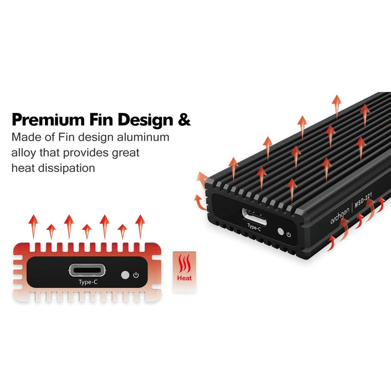 Archgon External SSD Enclosure USB 3.1 Gen.2 NVMe with Both USB-C and USB-A Cables Compatible with M.2 2230/2242/2260/2280 PCIe-Based Solid State Drive Model MSD-221 (Black) Black