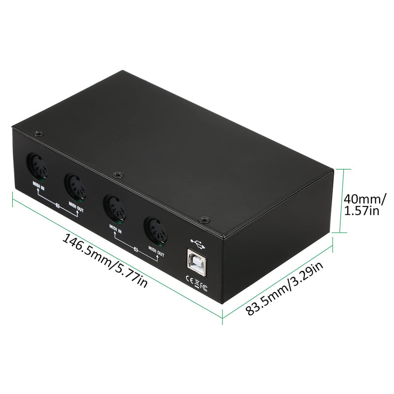 MIDI Interface USB MIDI Interface MIDI Box 4X4 devices for music 4 IN /4 Out 64 MIDI Channels 4i/4o + Merge 2i4o Black