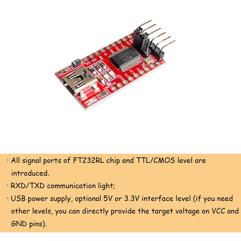 Comimark 2Pcs FT232RL FTDI USB 3.3V 5.5V to TTL Serial Adapter Module for Arduino Mini Ports