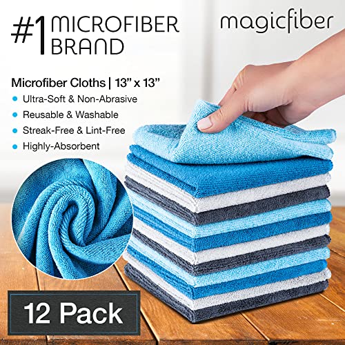MagicFiber 18 PK - 12 Household Microfiber Cleaning Cloths + 6 Glasses Microfiber Cleaning Cloths - Premium Kitchen Towels and Glasses Wipes