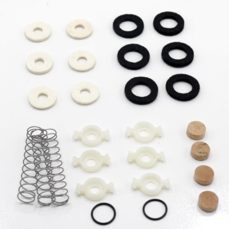 Trumpet Repair Kit, Trumpet Replacement Parts, Includes 6 Valve Guides, 12 Felt Washers, 4 Water Key Corks, 3 Valve Springs, and 2 O Ring Bumper Stoppers