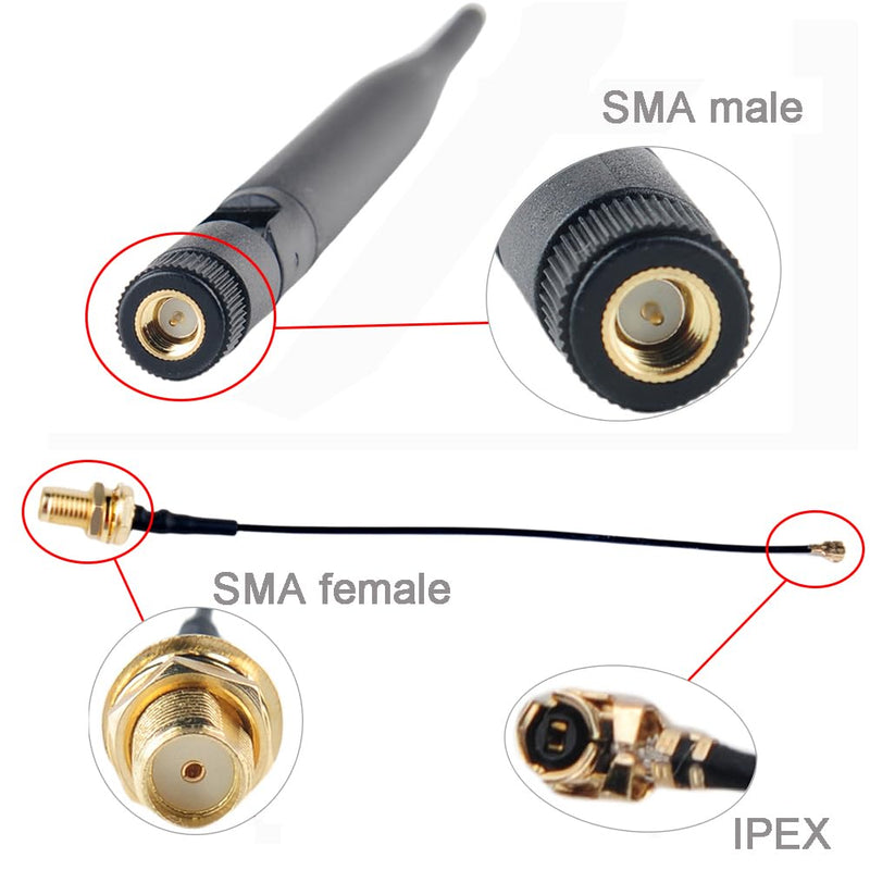 DIYmalls 868 MHz LoRa Antenna 5dBi SMA Plug 195 mm + SMA Female Cable for Meshtastic LoRa 32 V3 HTCC-AB02S Heltec T114 Mesh Node LoRa32u4II (Pack of 2)