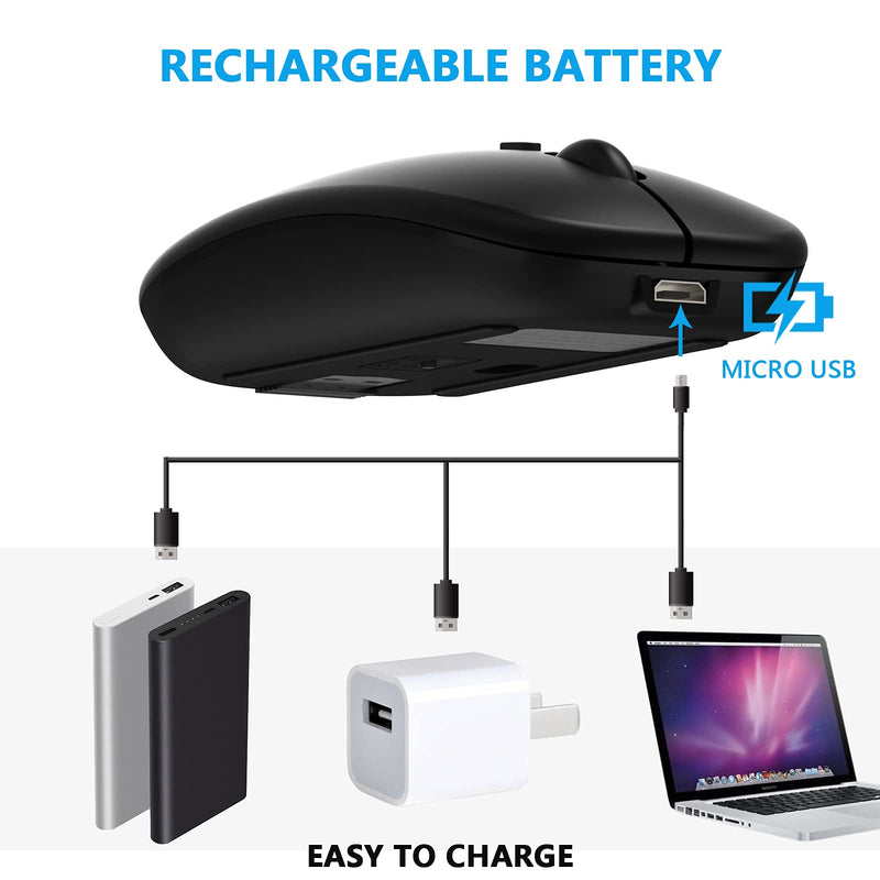 Bluetooth Mouse, Rechargeable Computer Wireless Mouse for MacBook Pro/ MacBook Air Laptop Desktop PC Mac iMac iPad iPhone Tablet Cell Phone Windows Android Portable Silent 2.4G Cordless Mice (Black) Black